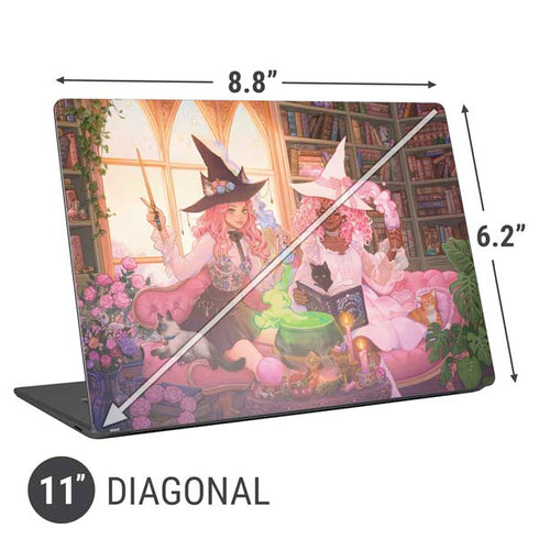 Pink Anime Witch Girls in Library with Cats by Ivy Dolamore Universal Laptop 11in (8.8 x 6.2in) Skin